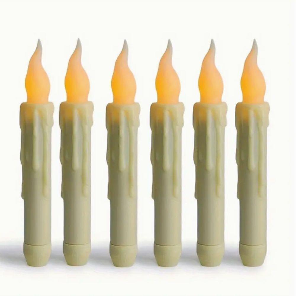 Primitive Ivory Taper Candle Set of Six Plastic faux dripping Country Farmhouse
